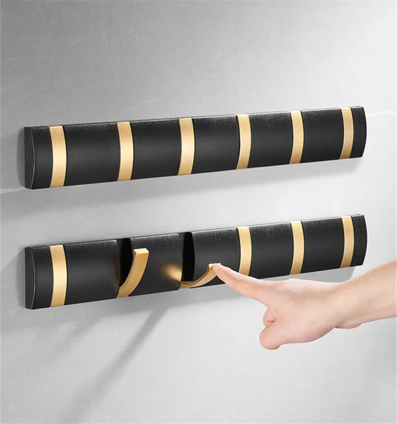 DecorBites™ Aluminum Folding Robe Hook Black Gold Wall Mount Towel Hanger Kitchen Door Hook