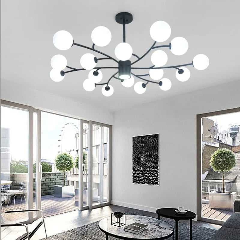 DecorBites™ Black Glass Ball Molecule Chandelier - Nordic Luxury Design
