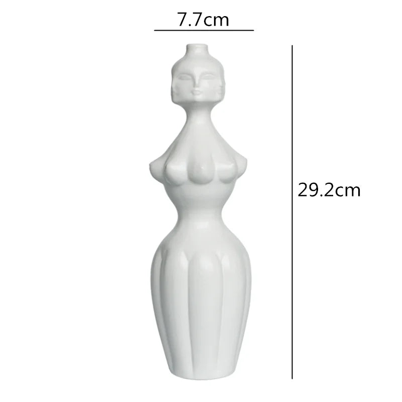 DecorBites™ Abstract Character White Ceramics Vase Home Decor Handcrafted Modern Flower Arrangement