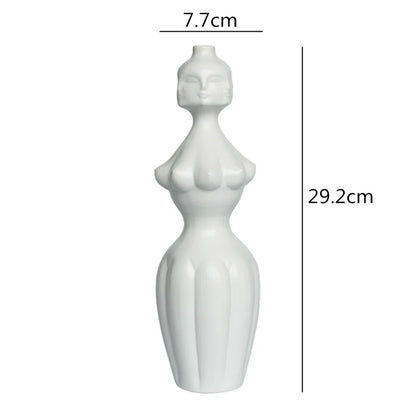 DecorBites™ Abstract Character White Ceramics Vase Home Decor Handcrafted Modern Flower Arrangement