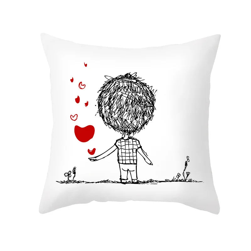 DecorBites™ Love Heart Sketch Couple Pillow Cover 45X45CM Peah Skin Print