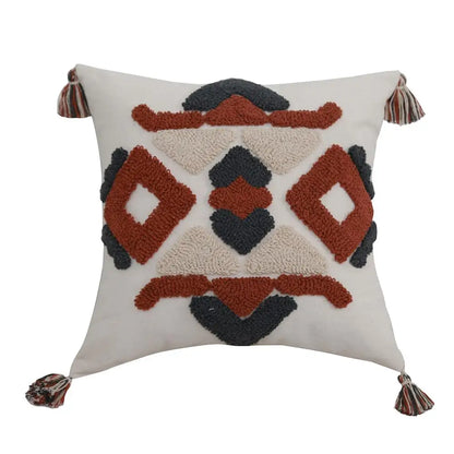 DecorBites™ Boho Style Embroidered Pillow Cover with Tassels for Living Room & Bedroom