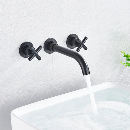 DecorBites™ Golden Dual Handle Wall Mounted Basin Faucet - Rotate Spout Sink Mixers