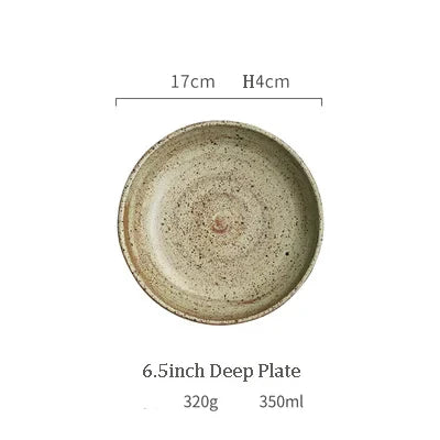 DecorBites™ Japanese Style Handmade Stoneware Dinnerware Set - Round Plates and Bowls