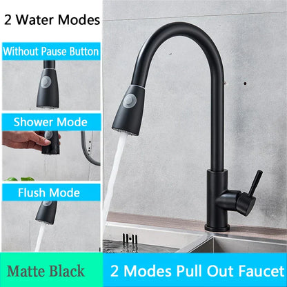DecorBites™ Brushed Nickel Pull Out Kitchen Faucet with Flexible Stream Sprayer Head