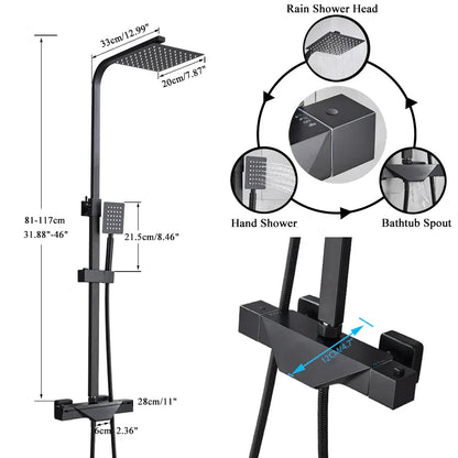 DecorBites™ Black Thermostatic Rain Shower Faucet Set for Wall Mounted Bathrooms