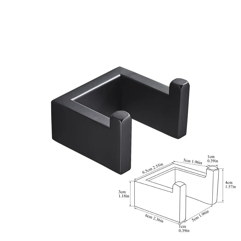 DecorBites™ Black Bathroom Hardware Set: Robe Hook, Towel Bar, Shelf, Tissue Holder, Toothbrush Organizer