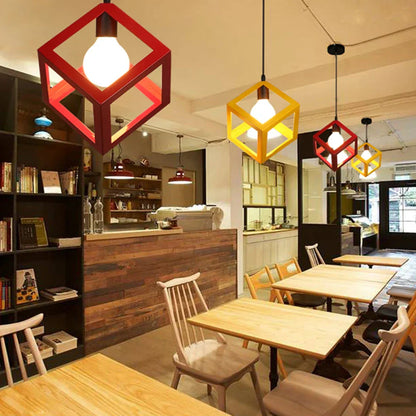 DecorBites™ Geometric Cube Pendant Lights Trio Metal Shades Square Ceiling Lamps