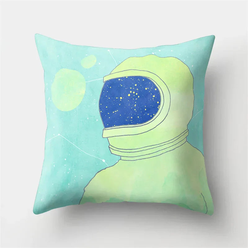 DecorBites™ Cartoon Planet Astronaut Moon Rocket Pillow Case 45x45cm Square Cushion Cover