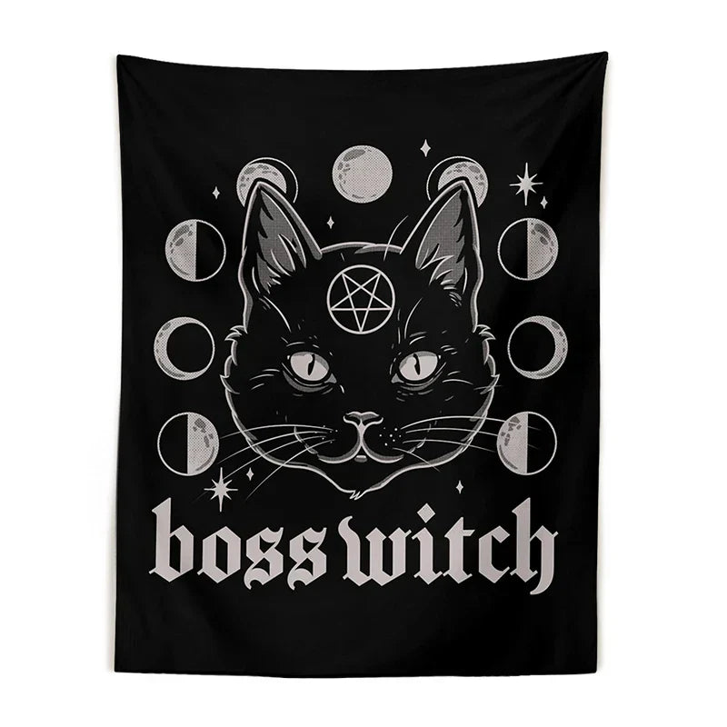 DecorBites™ Cat Witchcraft Black Tapestry Wall Hanging Baphomet Occult Home Decor