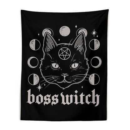 DecorBites™ Cat Witchcraft Black Tapestry Wall Hanging Baphomet Occult Home Decor