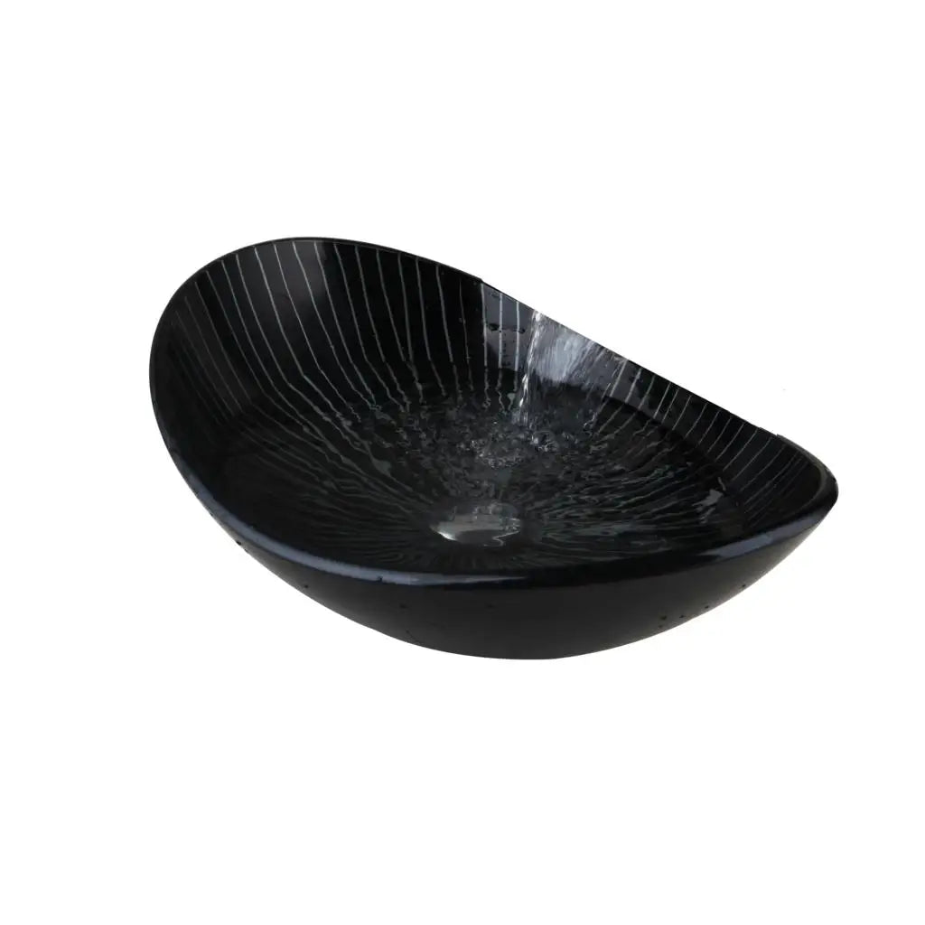 DecorBites™ Black Glass Bathroom Sink Set with Hand Painted Design & Waterfall Faucet