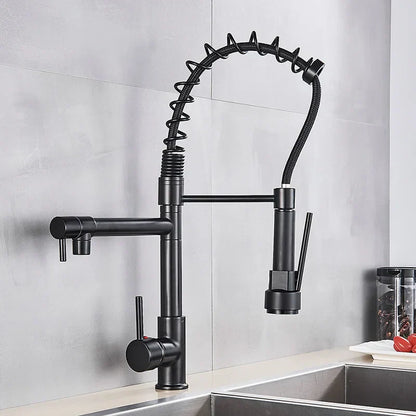 DecorBites™ Brass Kitchen Faucet Spring Swivel Spout Hot Cold Water Mixer Taps