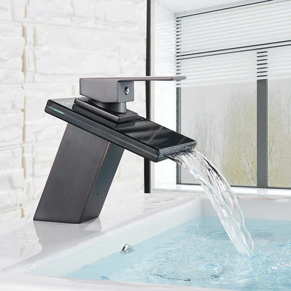DecorBites™ LED Waterfall Bathroom Sink Faucet Black Bronze Single Handle Deck Mount