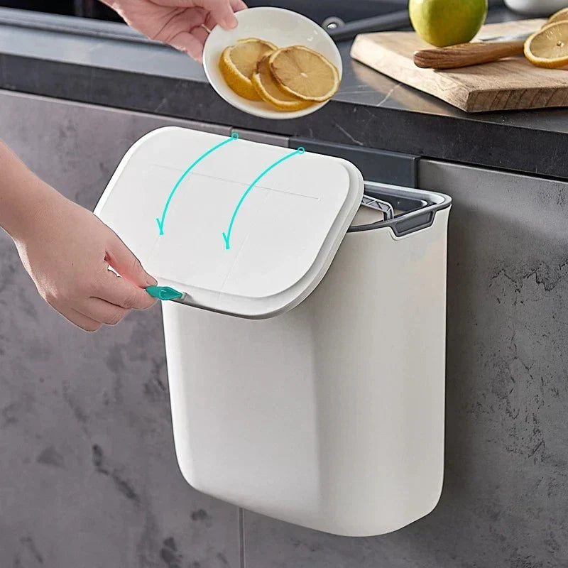 DecorBites™ Kitchen Wall-Mounted Waste Bin with Lid - Cabinet Door Hanging Garbage Can