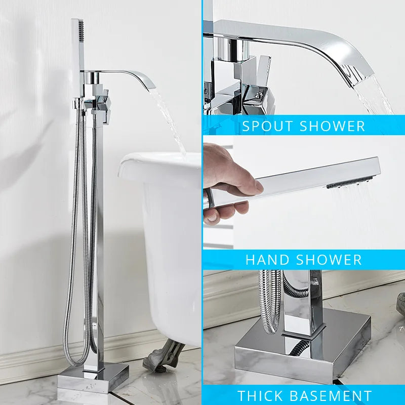 DecorBites™ Black Floor Mounted Bathtub Faucet Set with Waterfall Mixer Tap
