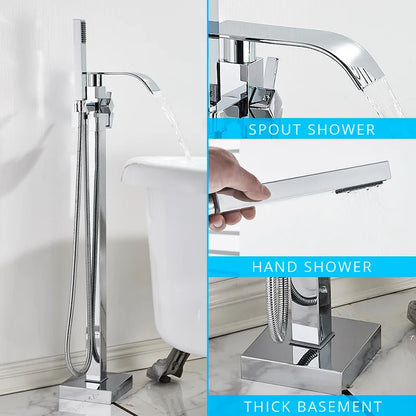 DecorBites™ Gold Bathtub Faucet Set Hot Cold Water Shower Mixer Tap Waterfall Floor Stand