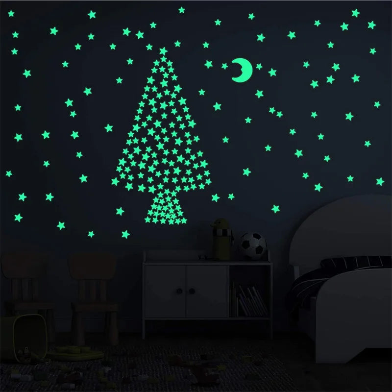 3D Stars Glow Dark Wall Stickers by DecorBites™ – Luminous Fluorescent Home Decor