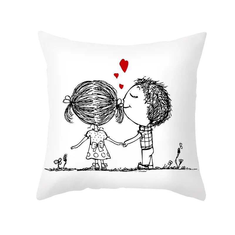 DecorBites™ Love Heart Sketch Couple Pillow Cover 45X45CM Peah Skin Print