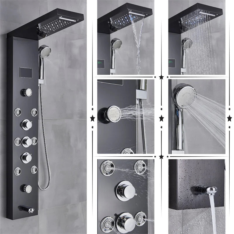 DecorBites™ LED Shower Panel Column Bathtub Mixer Tap with Temperature Screen Massage.