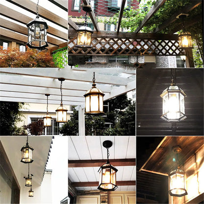 DecorBites™ Black Rustic Outdoor Hanging Lantern Light with Clear Glass Flush Mount Fixture