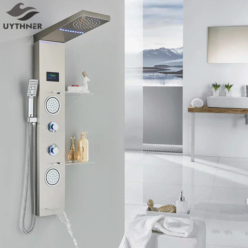 DecorBites™ LED Brushed Nickel Shower Panel Set with Temperature Screen