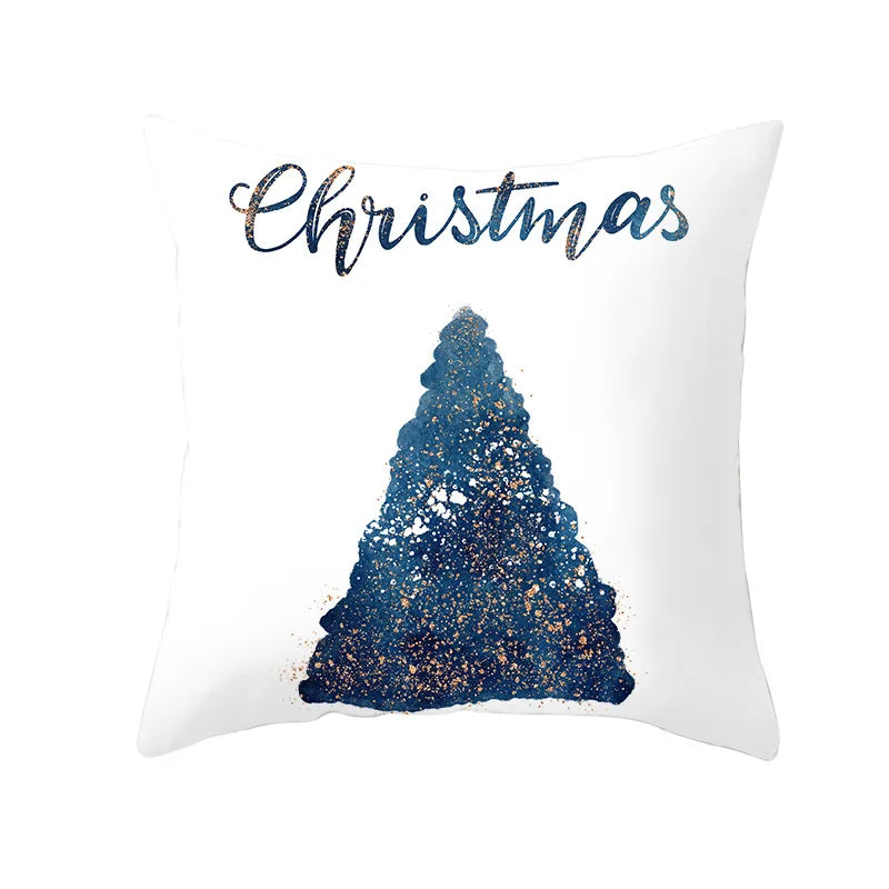 DecorBites™ Blue Ink Gold Edge Geometric Cushion Cover - Polyester Throw Pillow Case