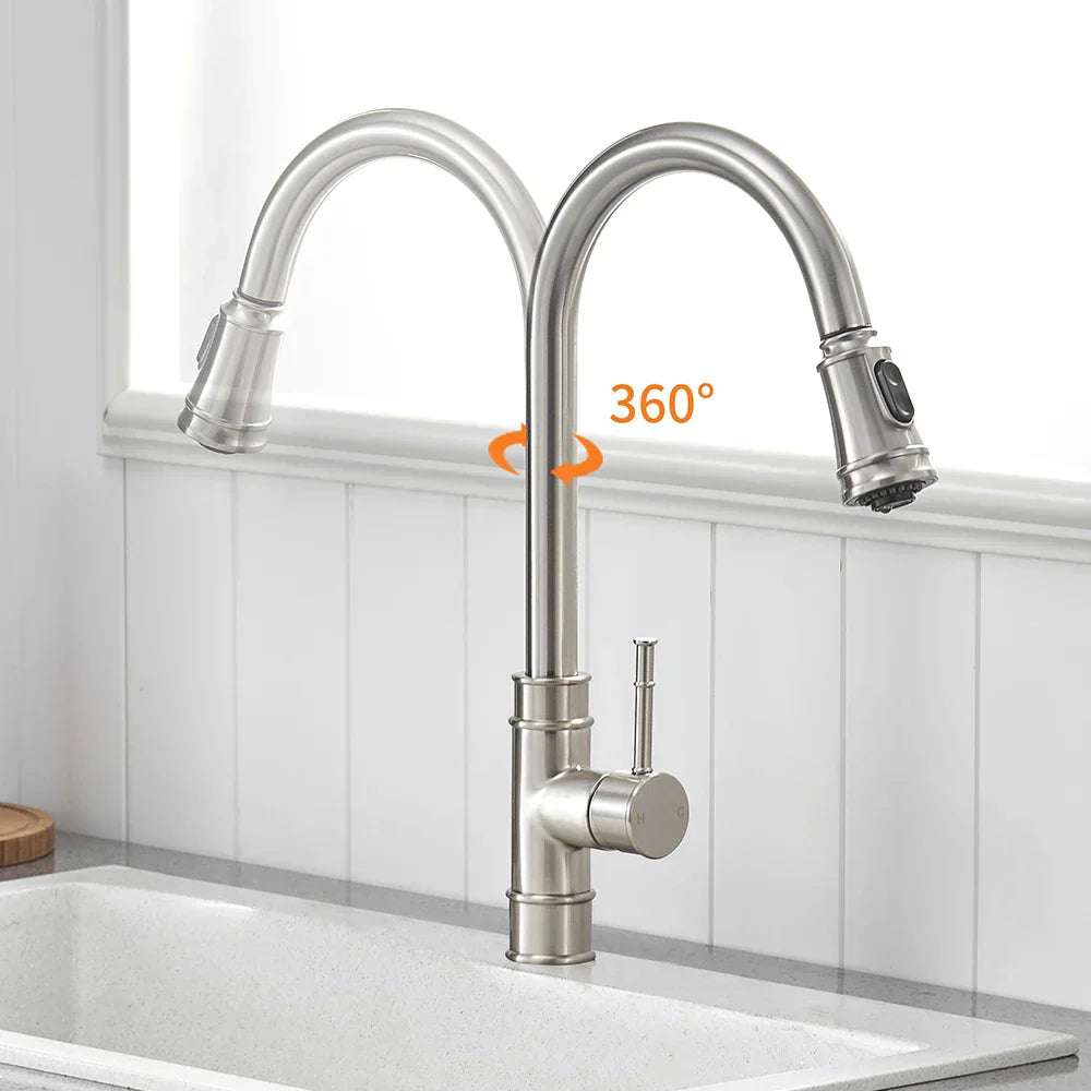 DecorBites™ Black Single Handle Pull Out Kitchen Faucet Swivel 360° Water Mixer Tap