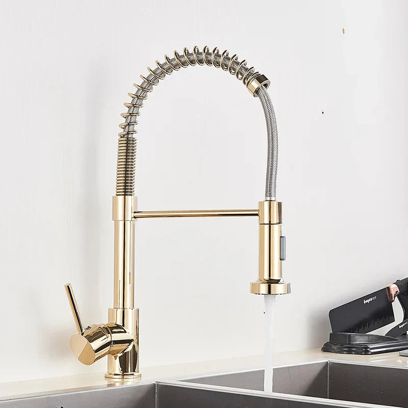 DecorBites™ Brushed Nickel Pull Down Kitchen Faucet - 360° Rotation Hot Cold Water Mixer