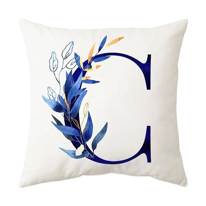 DecorBites™ Blue Alphabet Flower Letter Pillowcase for Home Decor
