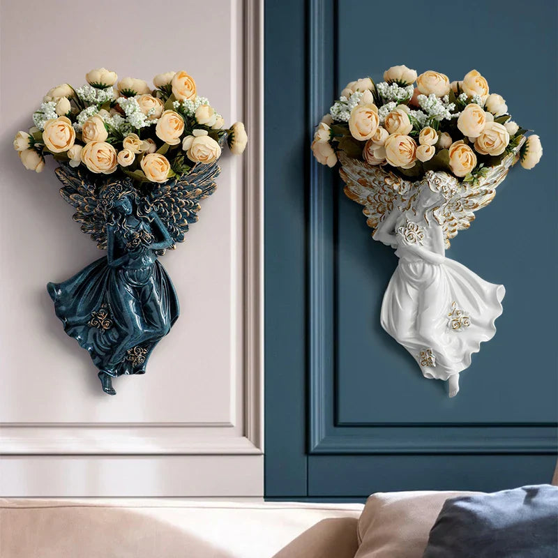 DecorBites™ Angel Vase Wall Decoration Resin Shelf Art Mural Living Room Cupid Flowerpot