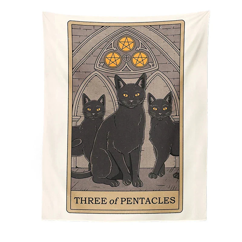 DecorBites™ Cat Divination Tarot Card Tapestry Moon Phase Wall Hanging Décor