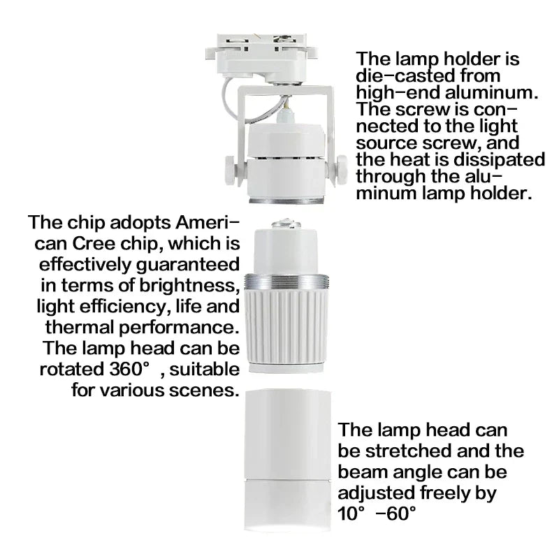 DecorBites™ 25W Dimmable LED Spotlight: Adjustable Beam Angle, High Quality Track Lighting