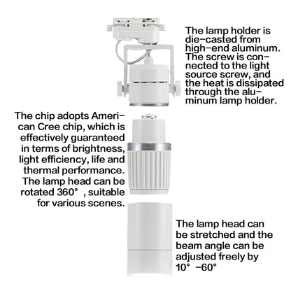 DecorBites™ 25W Dimmable LED Spotlight: Adjustable Beam Angle, High Quality Track Lighting