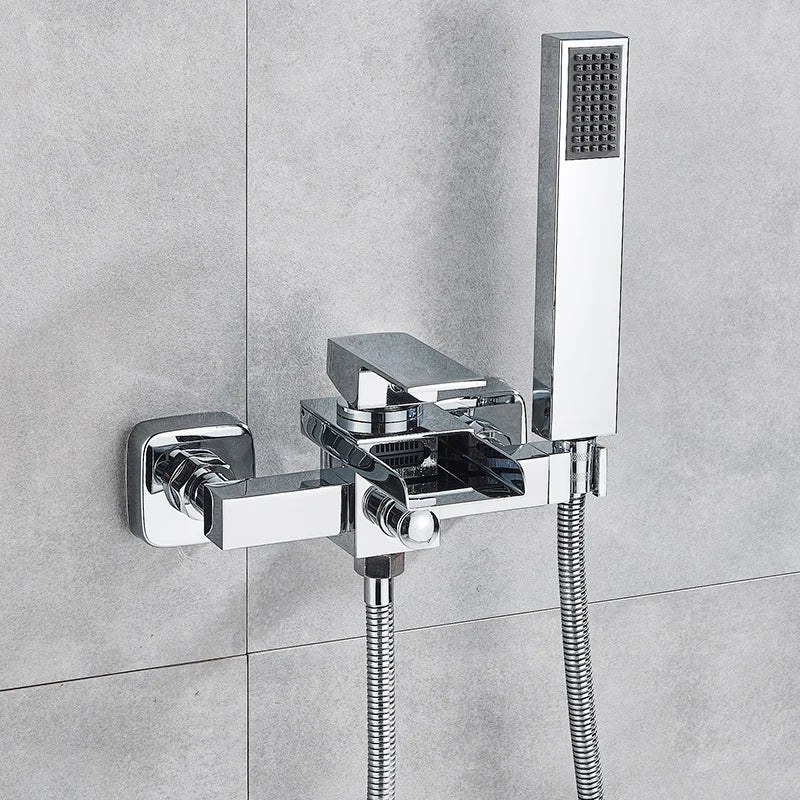 DecorBites™ Black Wall Mount Bathtub Shower Faucet with Waterfall Spout