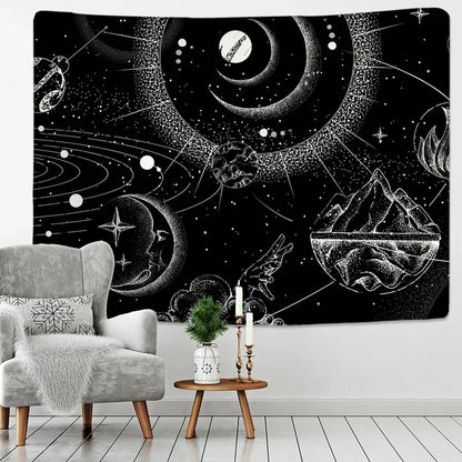 DecorBites™ Black & White Stars Mandala Tapestry - Home Decor