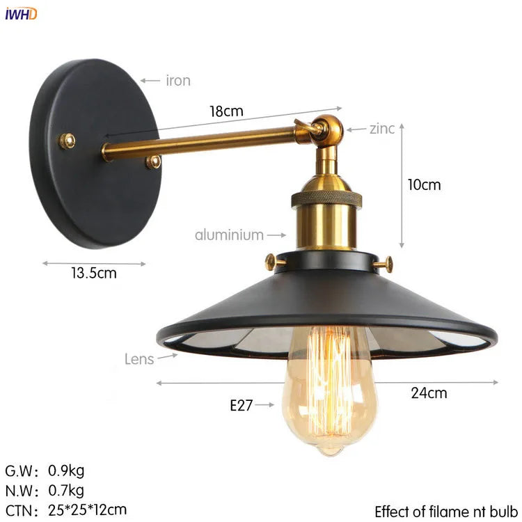 DecorBites™ Antique Gold Rustic Wall Lamps Bathroom Stair Mirror Light Loft Decor Industrial