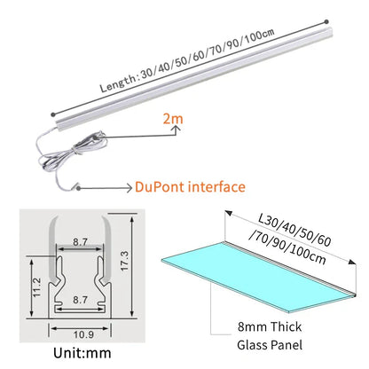 ™ LED Cabinet Bar Lamp for 8mm Glass Panel Bookshelf Strip Light