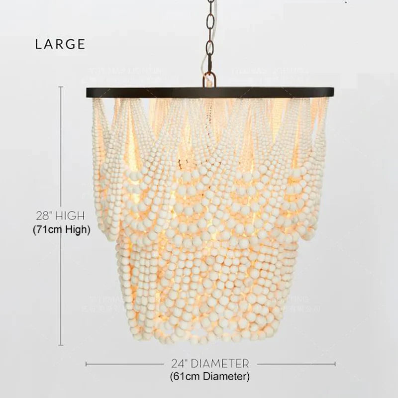 DecorBites™ Black Wood Beaded Pendant Chandelier - Antique Nordic Lighting for Foyer, Dining, Bedroom