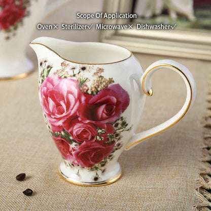 DecorBites™ Bone China Tea Set: Cup, Saucer, Mug, Sugar Pot, Jug, Teapot
