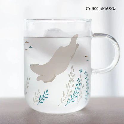 DecorBites™ Killer Whale Glass Coffee Mug 350ml: Cute Polar Bear Tea Cup Heat Resistant Glass Beer Mug