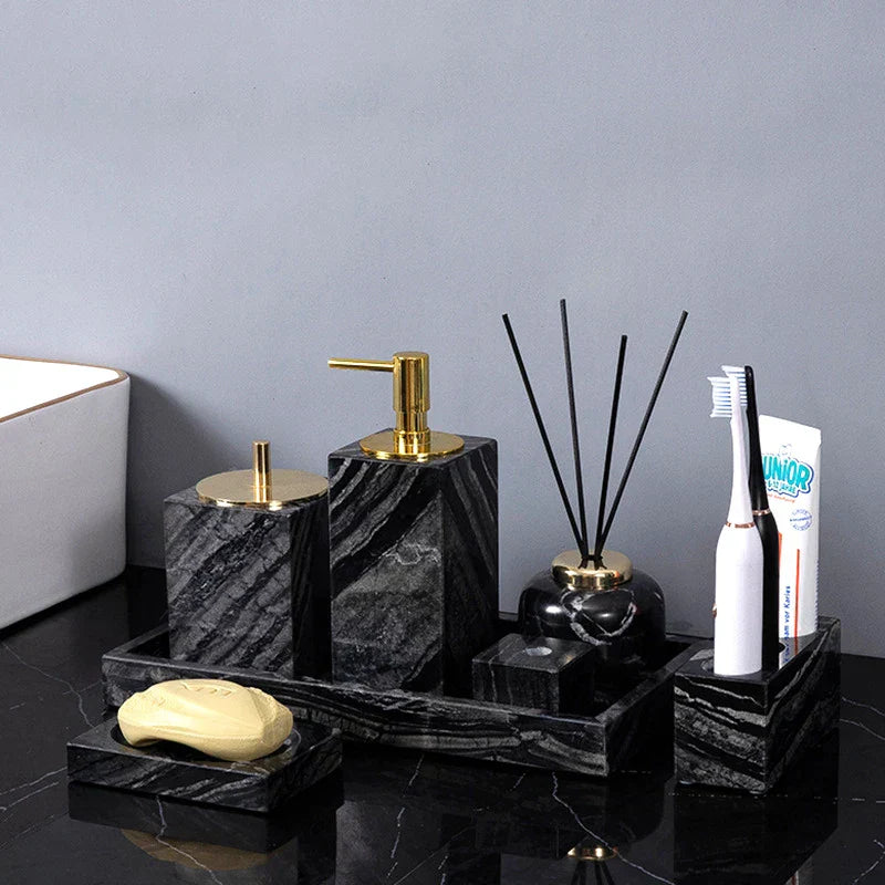 DecorBites™ Ancient Wood Grain Marble Bathroom Set with Luxury Accessories