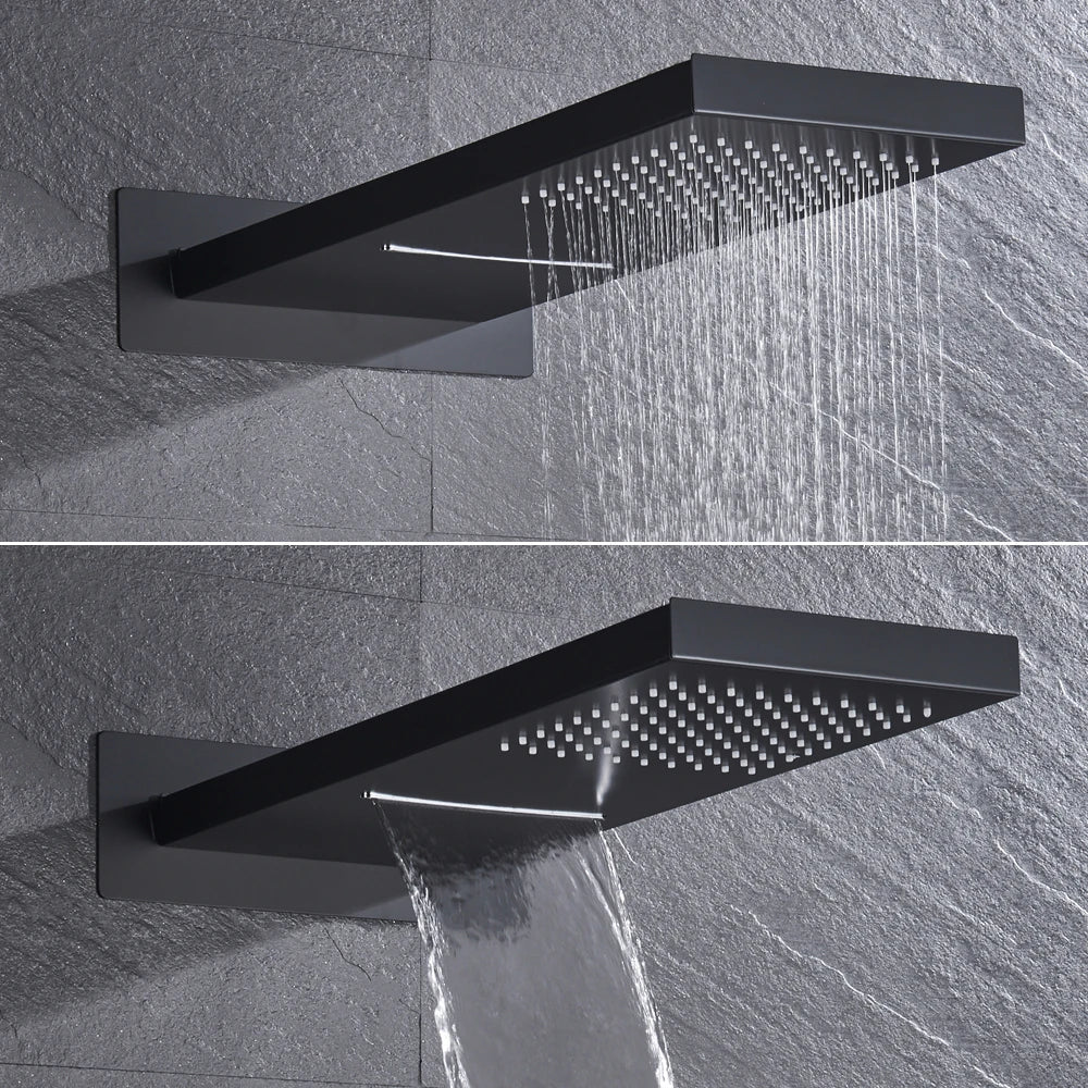 DecorBites™ Black Thermostatic Waterfall Rainfall Shower Faucet with Handshower