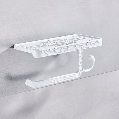 DecorBites™ Black Toilet Paper Holder with Phone Rack: Wall-Mounted Aluminum Bathroom Storage