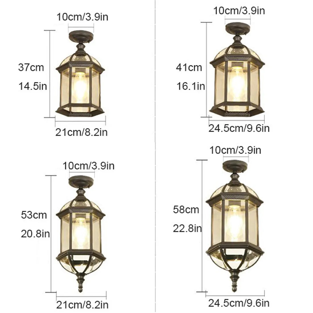 DecorBites™ Black Rustic Outdoor Hanging Lantern Light with Clear Glass Flush Mount Fixture