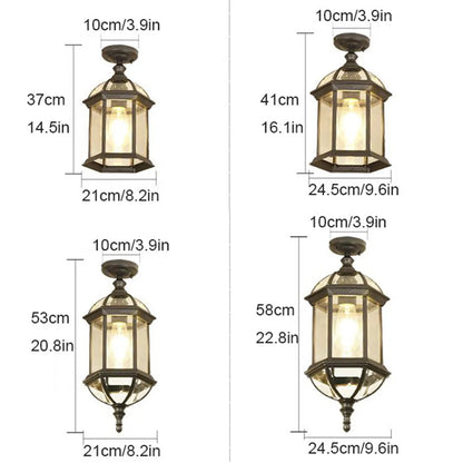 DecorBites™ Black Rustic Outdoor Hanging Lantern Light with Clear Glass Flush Mount Fixture
