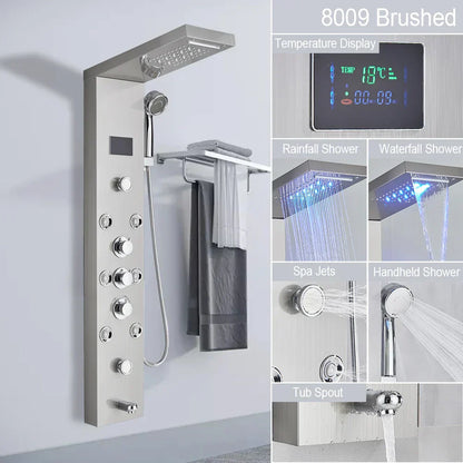 DecorBites™ Brushed LED Light Shower Faucet SPA Massage Shower Column Waterfall Panel