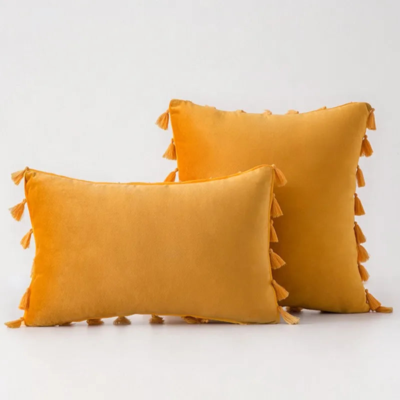 DecorBites™ Boho Tassel Fringe Orange Pillow Covers Pack for Home Decor