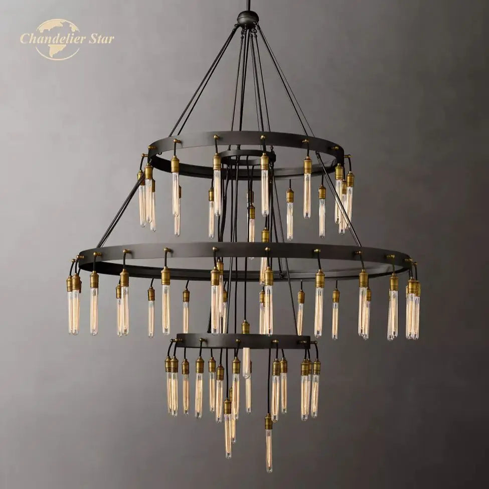 DecorBites™ Axis Black Brass LED Round Chandelier for Living & Dining Room