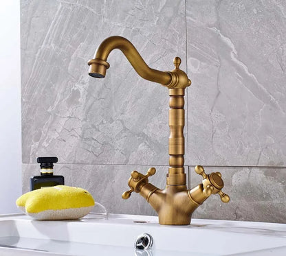 DecorBites™ Antique Brass Single Handle Kitchen Sink Faucet Hot & Cold Water Mixer